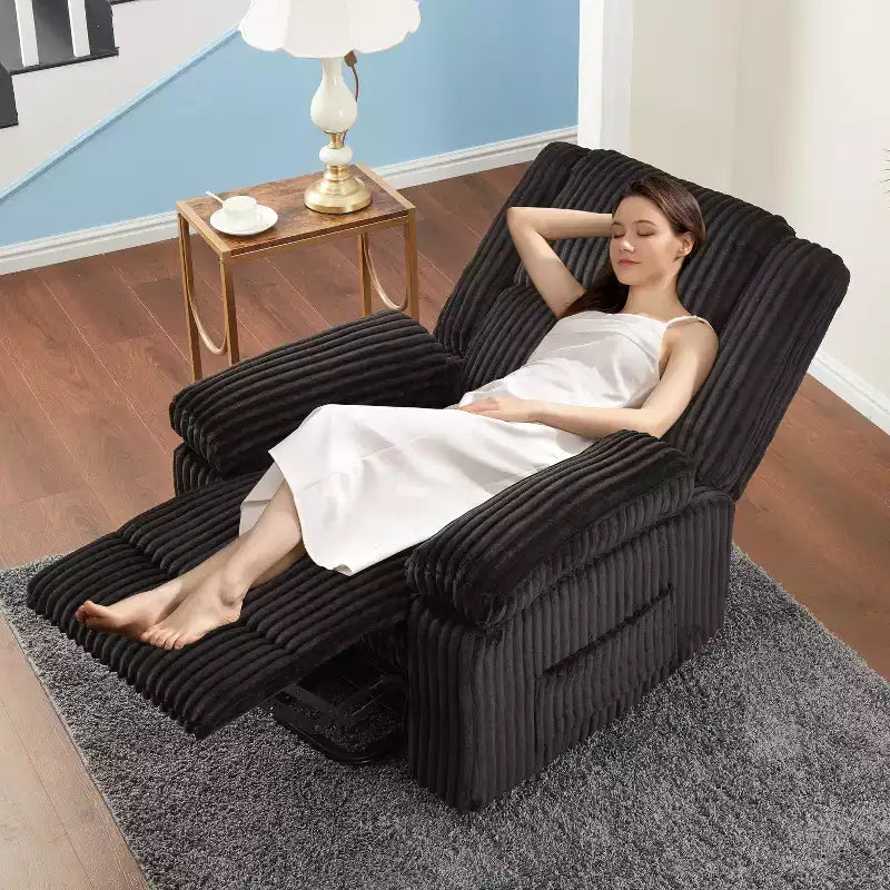 Fauteuil inclinable en velours côtelé, canapé inclinable manuel avec poignée, accoudoirs rembourrés, rembourrage épais, poche latérale, salon, chambre, salle de cinéma maison, gris foncé