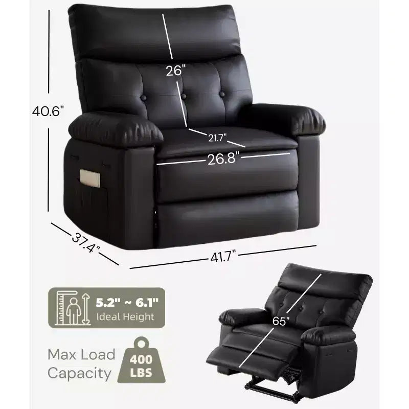 Fauteuil inclinable large surdimensionné - Chaleur et massage, Fauteuil inclinable manuel extra large en cuir PU pour adultes, Grand fauteuil paresseux avec accoudoirs confortables en éponge 1,5X