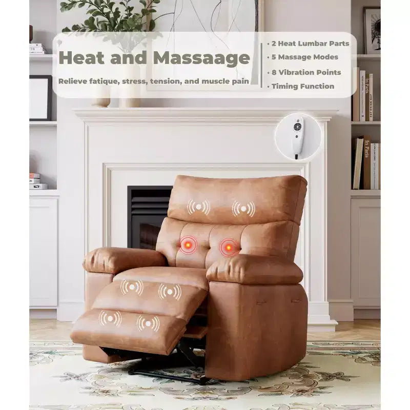 Fauteuil inclinable large surdimensionné - Chaleur et massage, Fauteuil inclinable manuel extra large en cuir PU pour adultes, Grand fauteuil paresseux avec accoudoirs confortables en éponge 1,5X