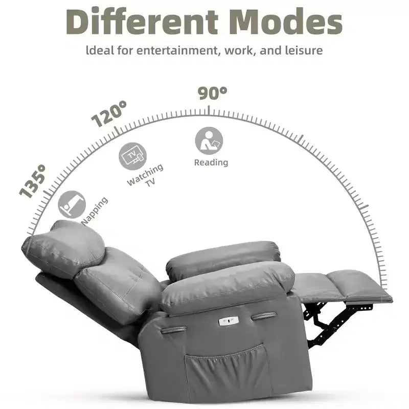 Fauteuil inclinable large surdimensionné - Chaleur et massage, Fauteuil inclinable manuel extra large en cuir PU pour adultes, Grand fauteuil paresseux avec accoudoirs confortables en éponge 1,5X