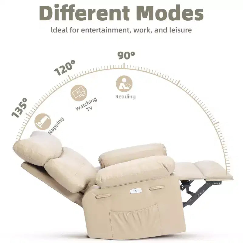 Fauteuil inclinable large surdimensionné - Chaleur et massage, Fauteuil inclinable manuel extra large en cuir PU pour adultes, Grand fauteuil paresseux avec accoudoirs confortables en éponge 1,5X