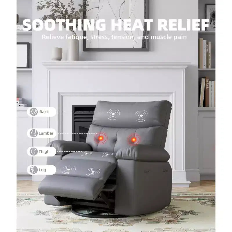 Fauteuil inclinable large surdimensionné - Chaleur et massage, Fauteuil inclinable manuel extra large en cuir PU pour adultes, Grand fauteuil paresseux avec accoudoirs confortables en éponge 1,5X