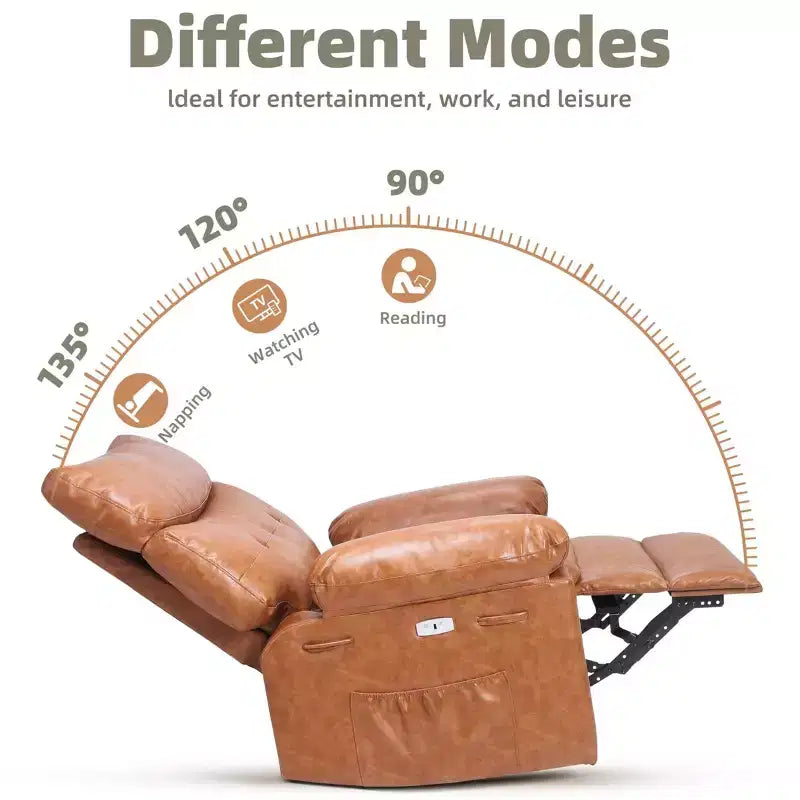 Fauteuil inclinable large surdimensionné - Chaleur et massage, Fauteuil inclinable manuel extra large en cuir PU pour adultes, Grand fauteuil paresseux avec accoudoirs confortables en éponge 1,5X