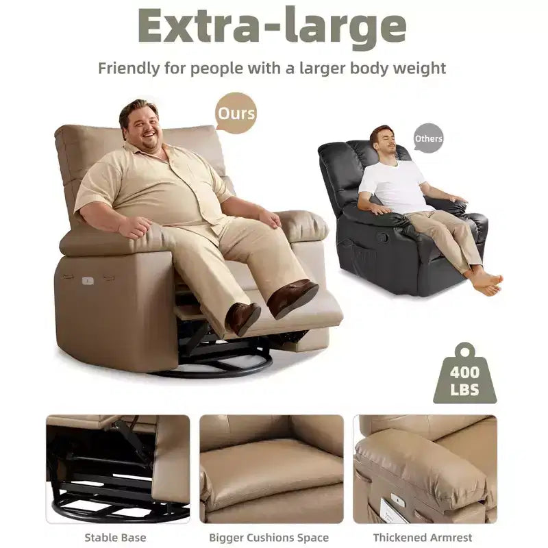 Fauteuil inclinable large surdimensionné - Chaleur et massage, Fauteuil inclinable manuel extra large en cuir PU pour adultes, Grand fauteuil paresseux avec accoudoirs confortables en éponge 1,5X