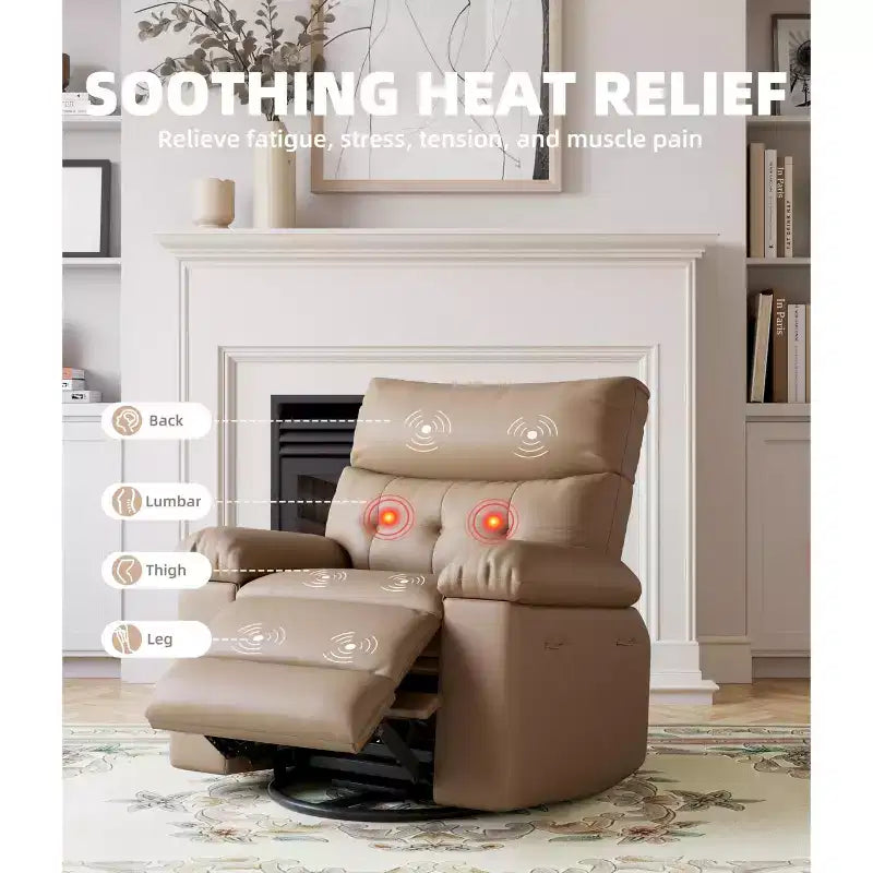 Fauteuil inclinable large surdimensionné - Chaleur et massage, Fauteuil inclinable manuel extra large en cuir PU pour adultes, Grand fauteuil paresseux avec accoudoirs confortables en éponge 1,5X