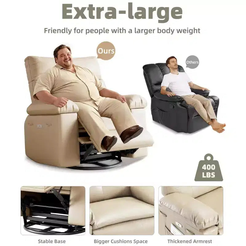 Fauteuil inclinable large surdimensionné - Chaleur et massage, Fauteuil inclinable manuel extra large en cuir PU pour adultes, Grand fauteuil paresseux avec accoudoirs confortables en éponge 1,5X