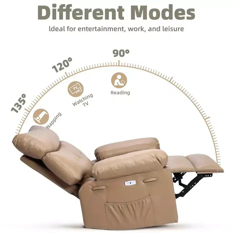 Fauteuil inclinable large surdimensionné - Chaleur et massage, Fauteuil inclinable manuel extra large en cuir PU pour adultes, Grand fauteuil paresseux avec accoudoirs confortables en éponge 1,5X