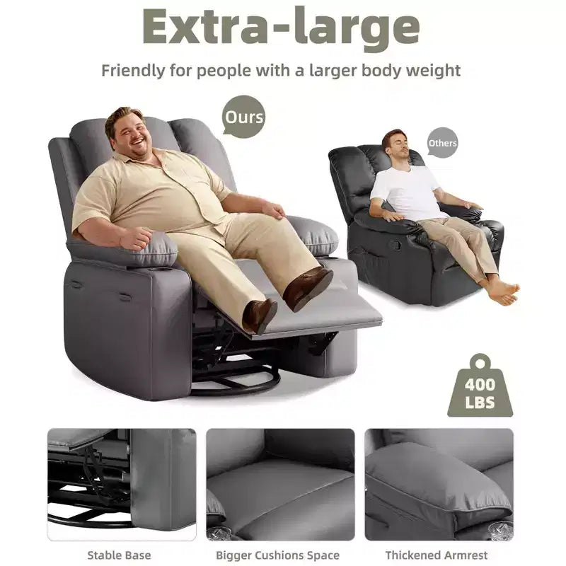 Fauteuils inclinables surdimensionnés avec chauffage et massage - Fauteuils inclinables paresseux pour adultes - Canapé manuel simple avec porte-gobelet pour salons, chambres