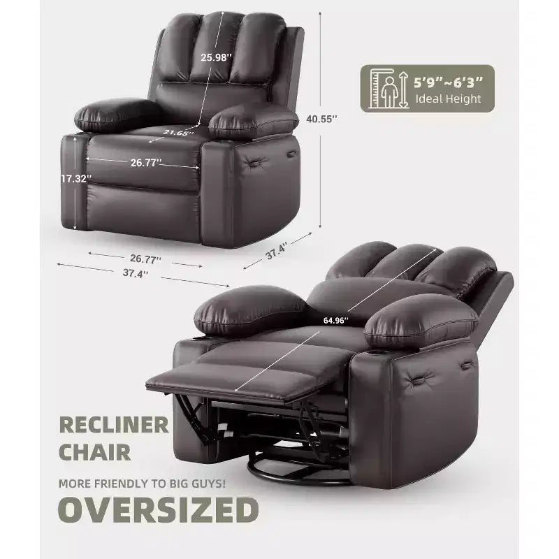 Fauteuils inclinables surdimensionnés avec chauffage et massage - Fauteuils inclinables paresseux pour adultes - Canapé manuel simple avec porte-gobelet pour salons, chambres
