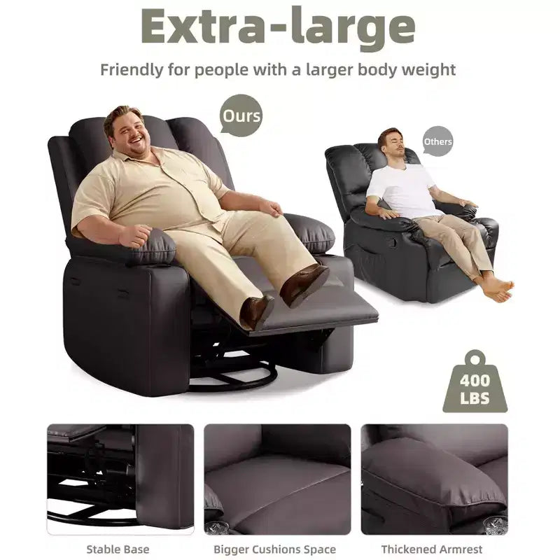 Fauteuils inclinables surdimensionnés avec chauffage et massage - Fauteuils inclinables paresseux pour adultes - Canapé manuel simple avec porte-gobelet pour salons, chambres