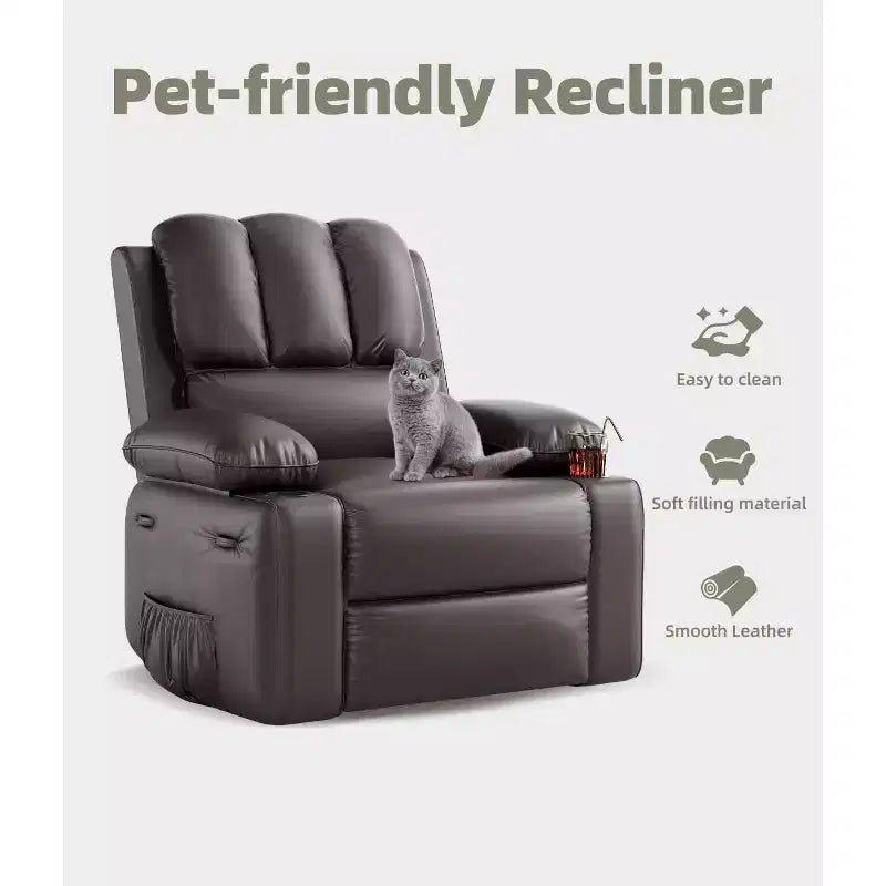 Fauteuils inclinables surdimensionnés avec chauffage et massage - Fauteuils inclinables paresseux pour adultes - Canapé manuel simple avec porte-gobelet pour salons, chambres