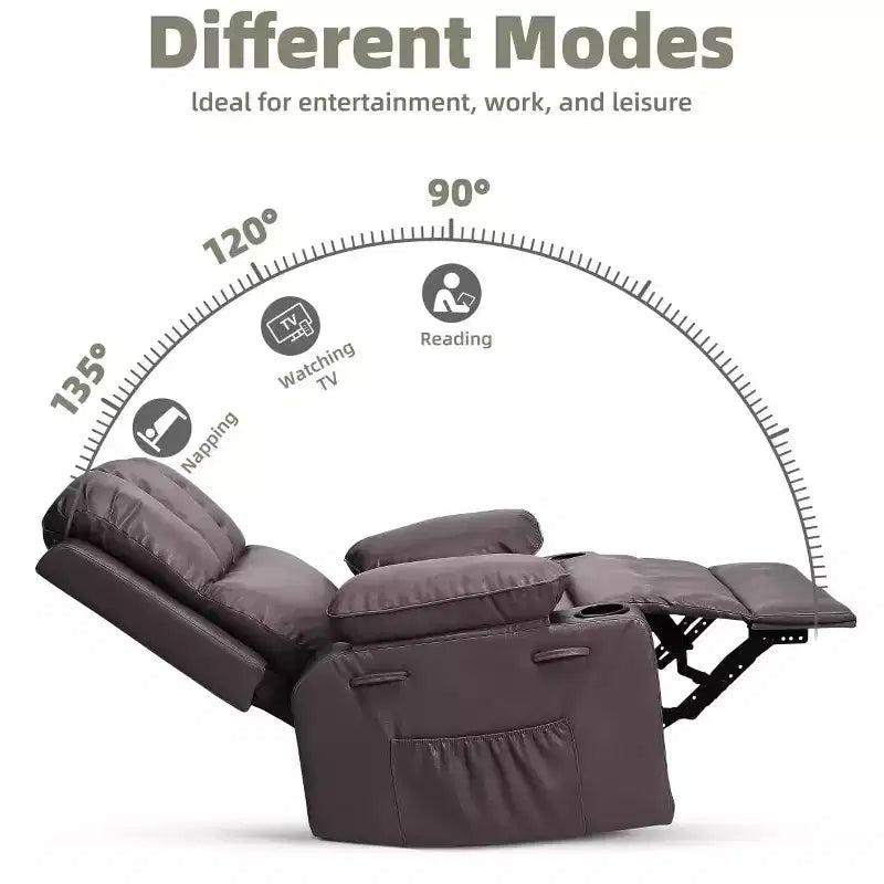 Fauteuils inclinables surdimensionnés avec chauffage et massage - Fauteuils inclinables paresseux pour adultes - Canapé manuel simple avec porte-gobelet pour salons, chambres