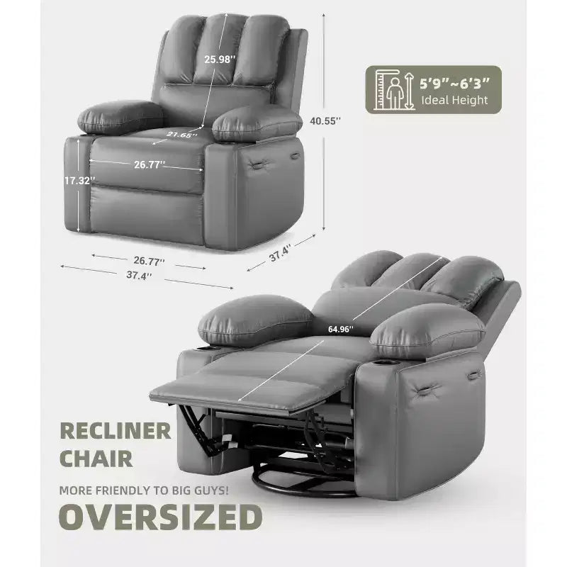 Fauteuils inclinables surdimensionnés avec chauffage et massage - Fauteuils inclinables paresseux pour adultes - Canapé manuel simple avec porte-gobelet pour salons, chambres