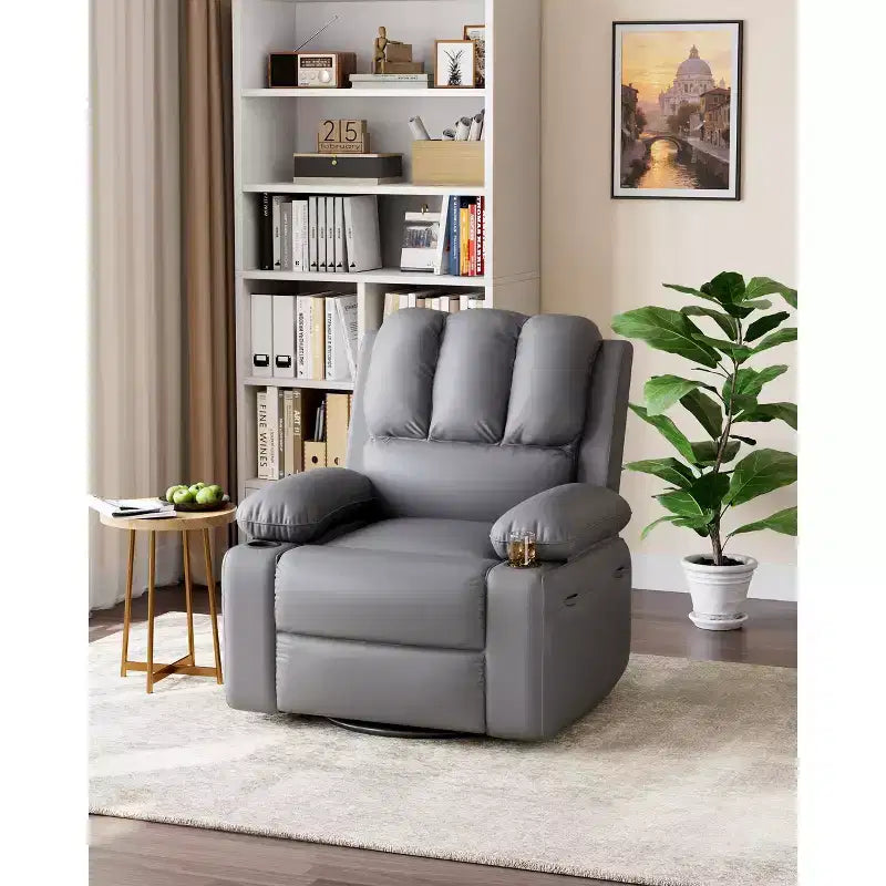 Fauteuils inclinables surdimensionnés avec chauffage et massage - Fauteuils inclinables paresseux pour adultes - Canapé manuel simple avec porte-gobelet pour salons, chambres