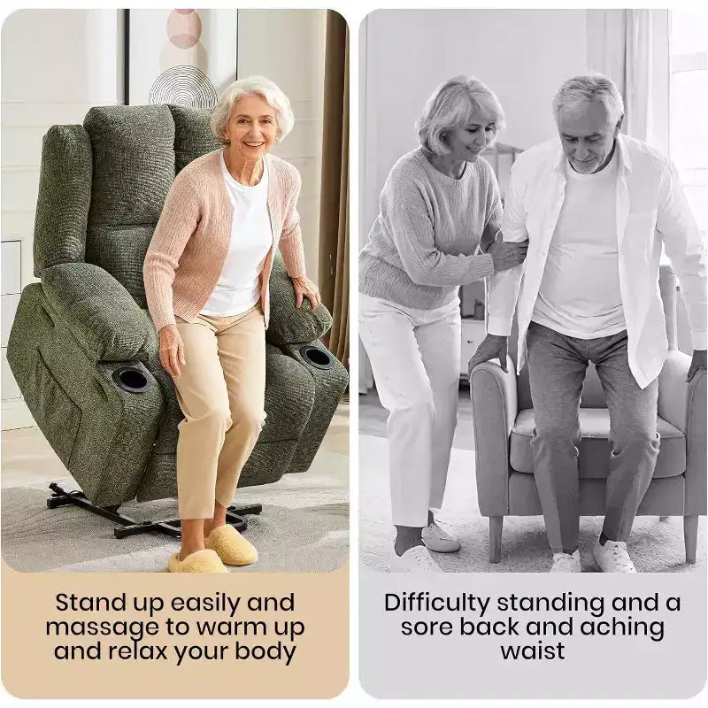 Fauteuil inclinable électrique surdimensionné pour personnes âgées, inclinable à 135°, avec fonction de levage, massage et chaleur, 2 porte-gobelets