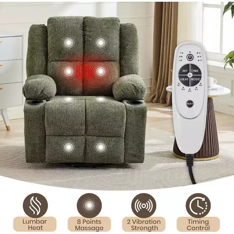 Fauteuil inclinable électrique surdimensionné pour personnes âgées, inclinable à 135°, avec fonction de levage, massage et chaleur, 2 porte-gobelets