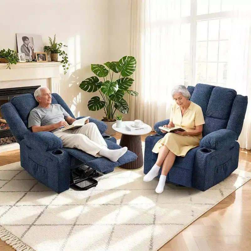 Fauteuil inclinable électrique surdimensionné pour personnes âgées, inclinable à 135°, avec fonction de levage, massage et chaleur, 2 porte-gobelets