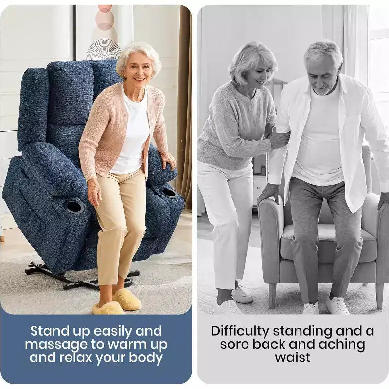 Fauteuil inclinable électrique surdimensionné pour personnes âgées, inclinable à 135°, avec fonction de levage, massage et chaleur, 2 porte-gobelets