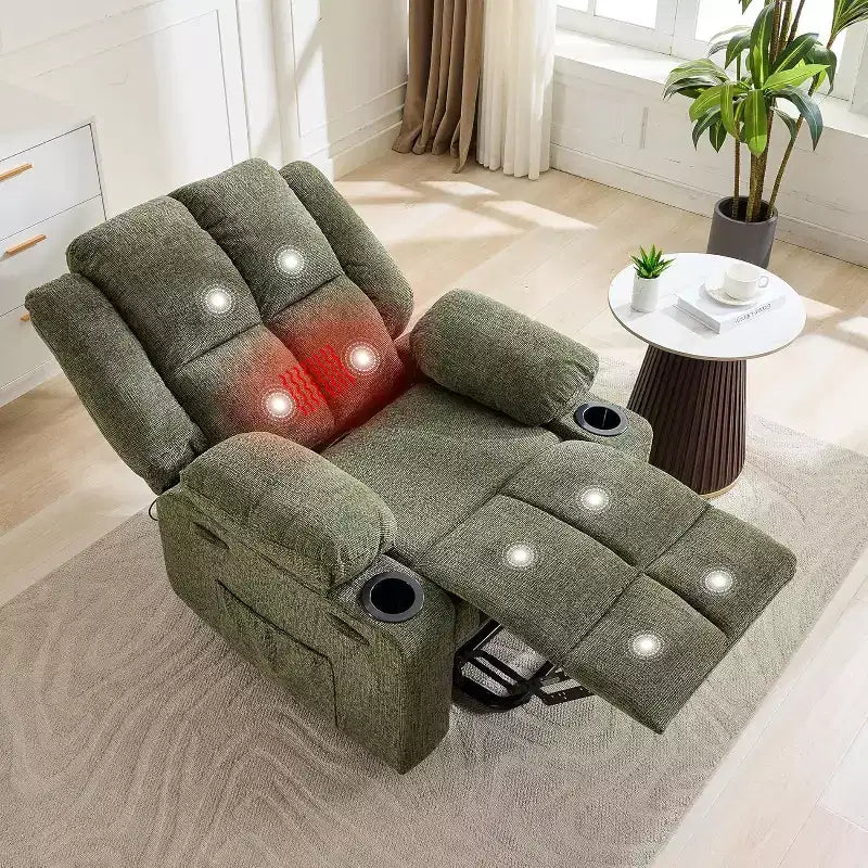 Fauteuil inclinable électrique surdimensionné pour personnes âgées, inclinable à 135°, avec fonction de levage, massage et chaleur, 2 porte-gobelets