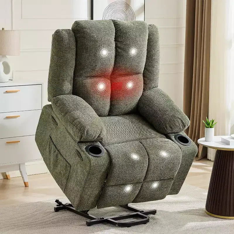 Fauteuil inclinable électrique surdimensionné pour personnes âgées, inclinable à 135°, avec fonction de levage, massage et chaleur, 2 porte-gobelets