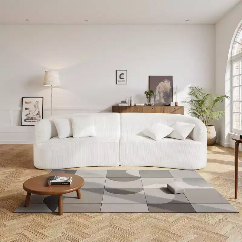 VEVOR Canapé sectionnel incurvé moderne de luxe Cloud en peluche, 112 cm, modulaire avec 4 oreillers – Tissu côtelé à assise profonde surdimensionnée, Blanc