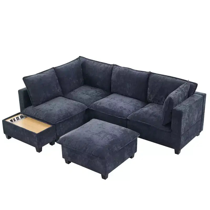 Whisen 90 Canapé sectionnel en U Canapé modulaire avec un pouf mobile, une table basse avec dispositifs de charge cachés