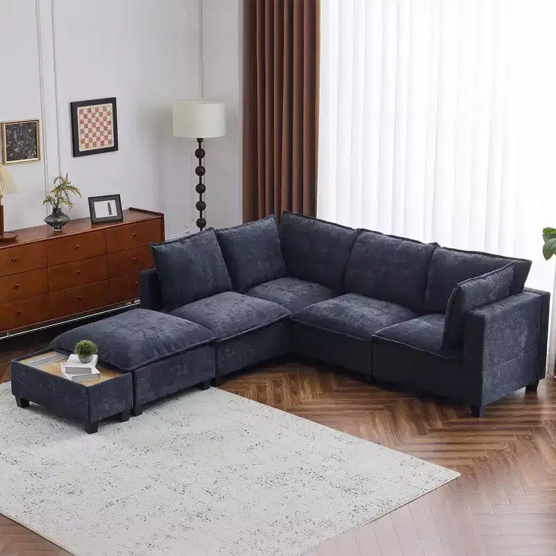 Whisen 90 Canapé sectionnel en U Canapé modulaire avec un pouf mobile, une table basse avec dispositifs de charge cachés