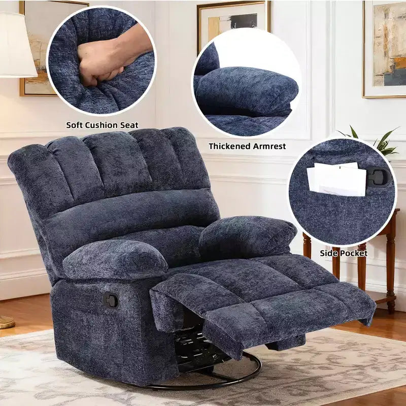 MAYEERTY Fauteuil inclinable et pivotant surdimensionné pour adultes, en chenille, idéal pour le salon