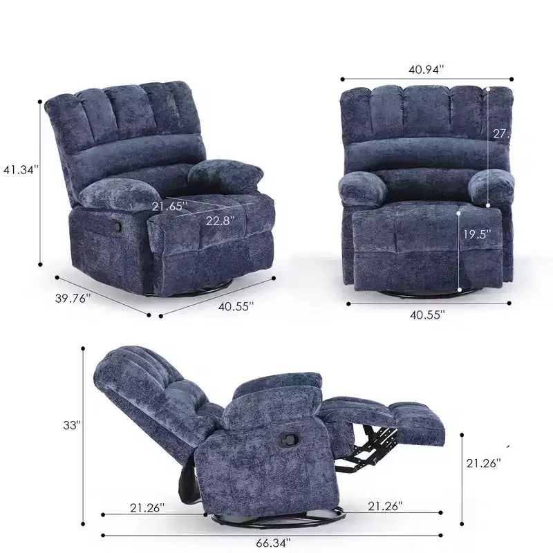 MAYEERTY Fauteuil inclinable et pivotant surdimensionné pour adultes, en chenille, idéal pour le salon