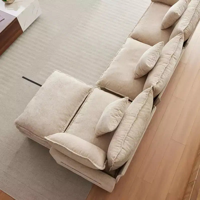 Canapé modulaire en L 112 "Cloud Couch" en tissu chenille/velours côtelé, siège profond avec ottoman et poches latérales pour salon/chambre à coucher
