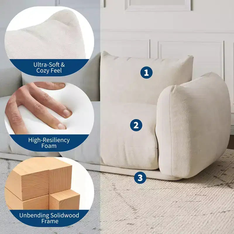 Ensemble de canapé, canapé nuage modulaire en chenille, canapé sans armature à assise profonde pour petit salon/bureau blanc