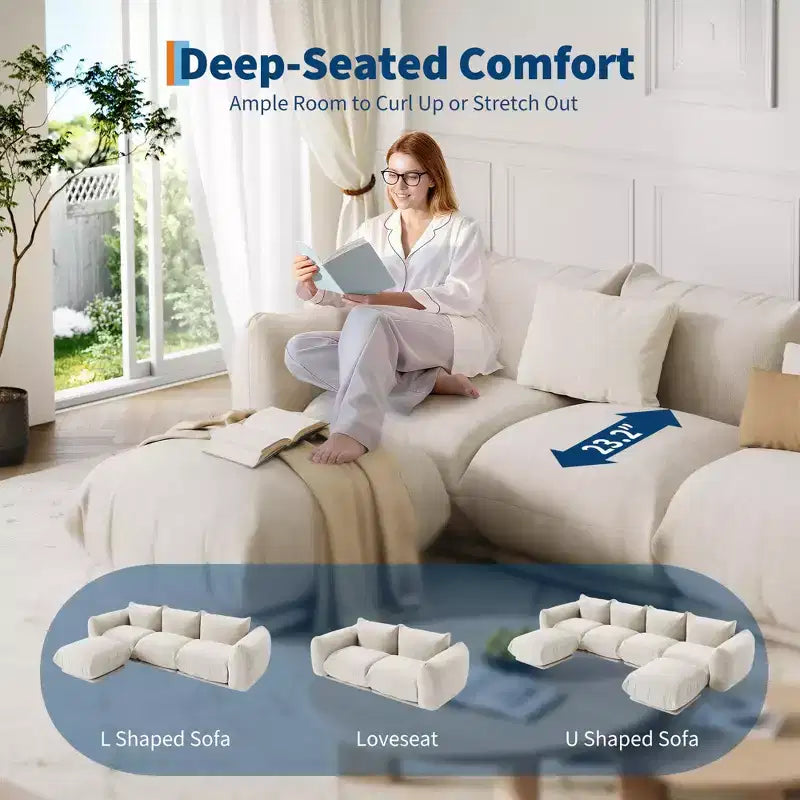 Ensemble de canapé, canapé nuage modulaire en chenille, canapé sans armature à assise profonde pour petit salon/bureau blanc