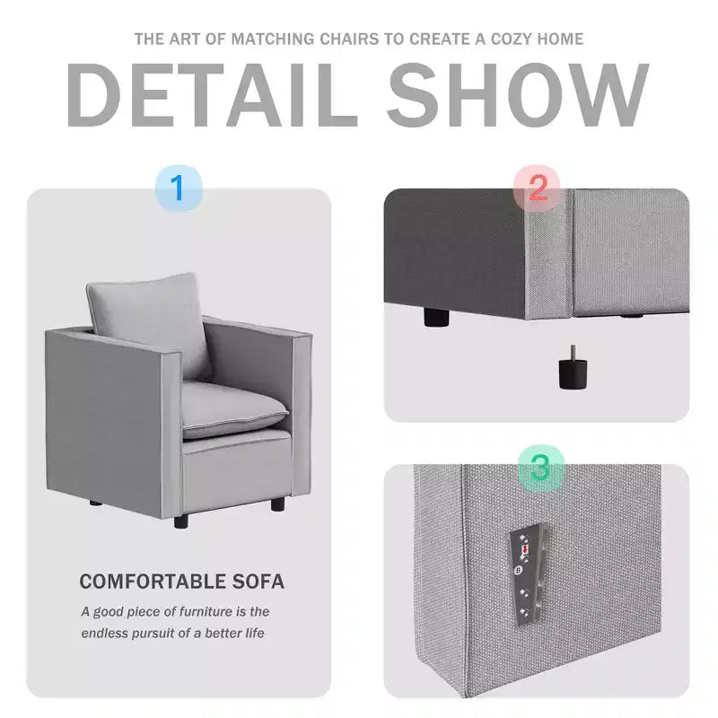 MAYEERTY Lot de 2 fauteuils individuels gris, coussin d'assise doux et respirant, fauteuil moelleux pour chambre à coucher ou salle de lecture