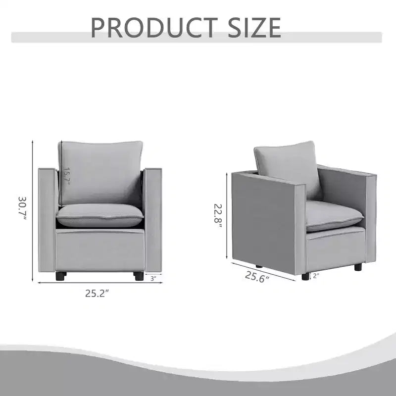 MAYEERTY Lot de 2 fauteuils individuels gris, coussin d'assise doux et respirant, fauteuil moelleux pour chambre à coucher ou salle de lecture
