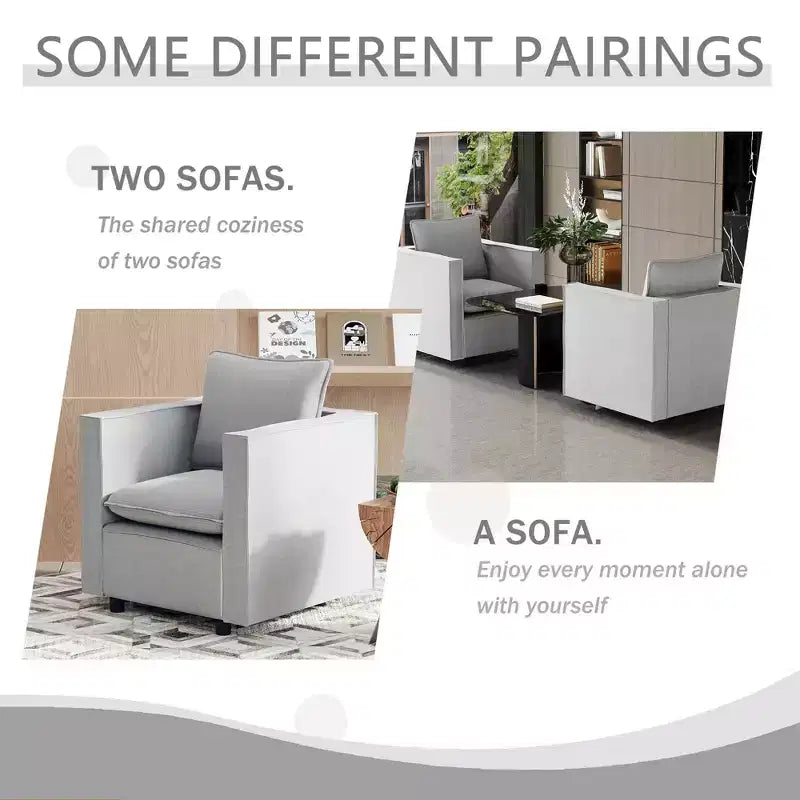MAYEERTY Lot de 2 fauteuils individuels gris, coussin d'assise doux et respirant, fauteuil moelleux pour chambre à coucher ou salle de lecture