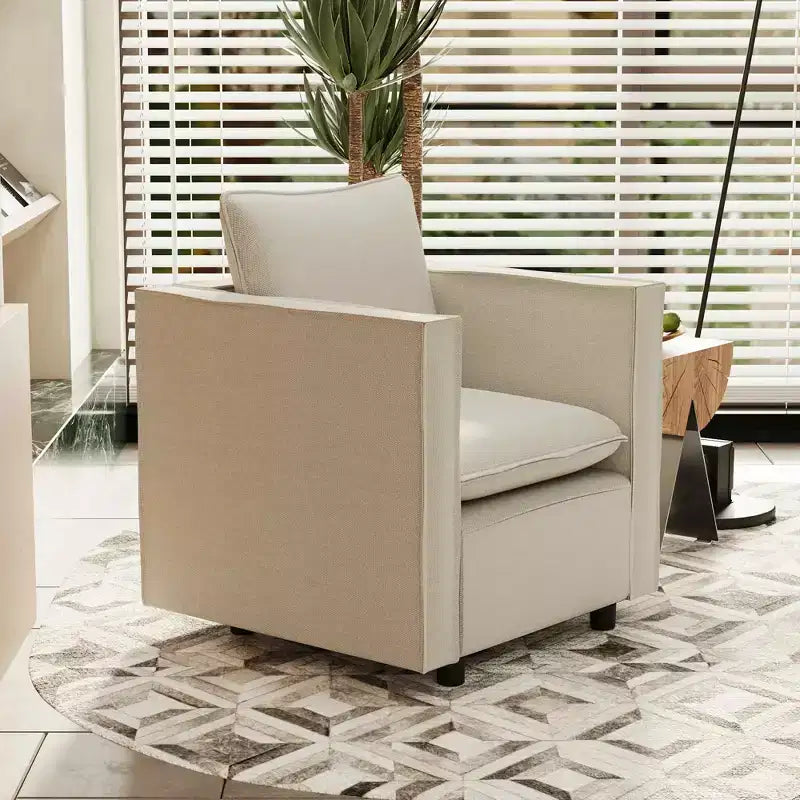 MAYEERTY Fauteuil simple beige, Chaises décoratives avec coussin d'assise moelleux Fauteuils pour salle de lecture salon