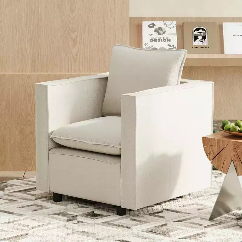 MAYEERTY Fauteuil simple beige, Chaises décoratives avec coussin d'assise moelleux Fauteuils pour salle de lecture salon