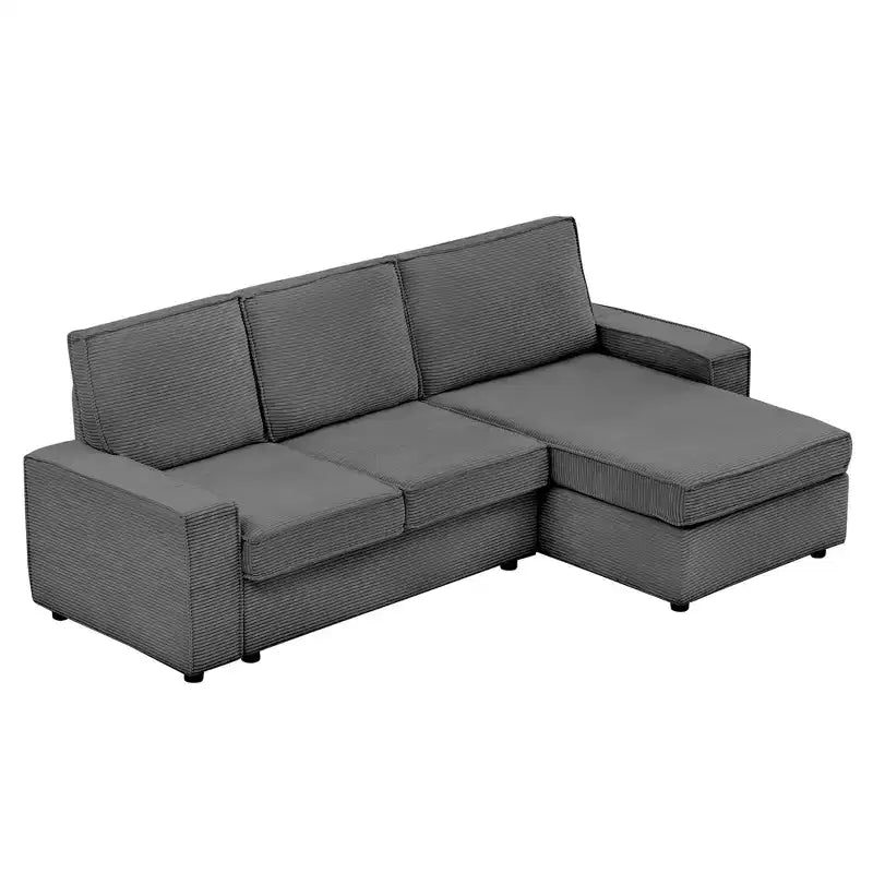Canapé modulaire sectionnel en forme de L, assise profonde en velours côtelé, convertible en lit avec housses lavables pour salon/bureau gris
