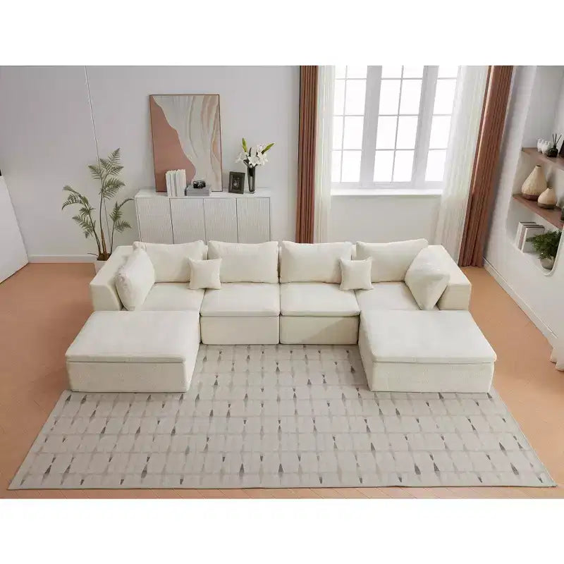 Canapé sectionnel modulaire 140 en U, Cloud Boneless avec double méridienne/ottoman et oreillers en mousse à mémoire de forme Chenille pour salon
