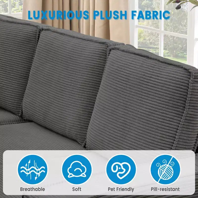Canapé modulable 10 places convertible en U avec méridienne, accoudoirs larges, en velours côtelé, pour salon/chambre