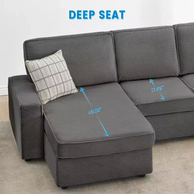 Canapé modulable 10 places convertible en U avec méridienne, accoudoirs larges, en velours côtelé, pour salon/chambre