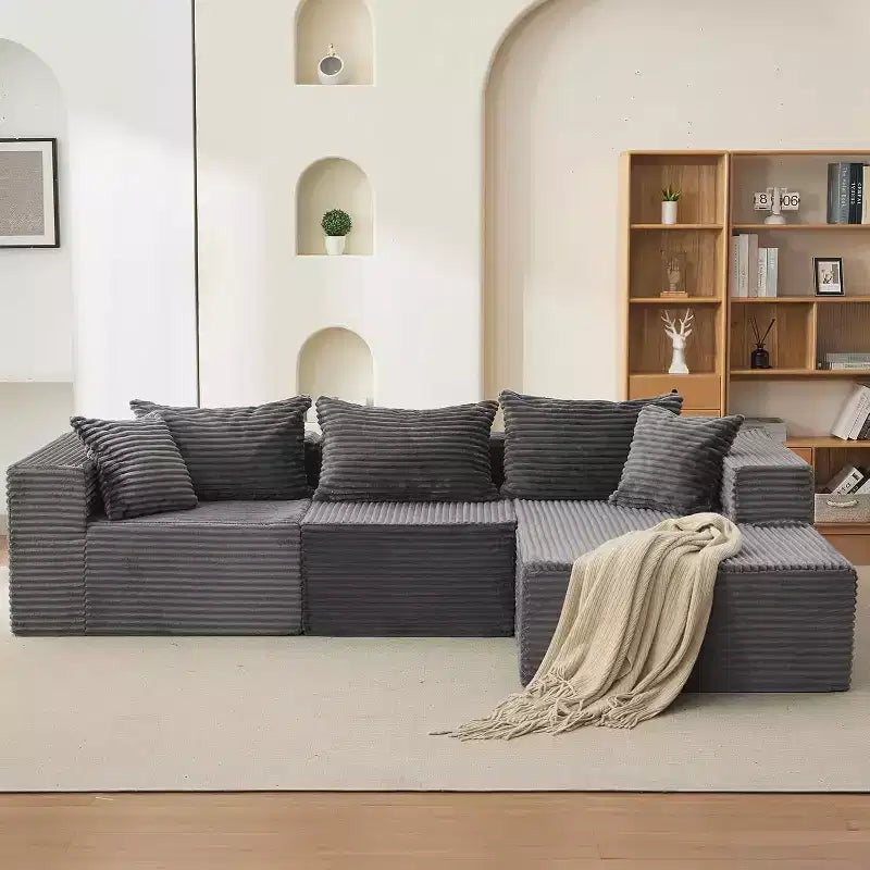 Canapé d'angle modulable Acekool Cloud de 274 cm avec méridienne, canapé moelleux sans accoudoirs en forme de L pour salon