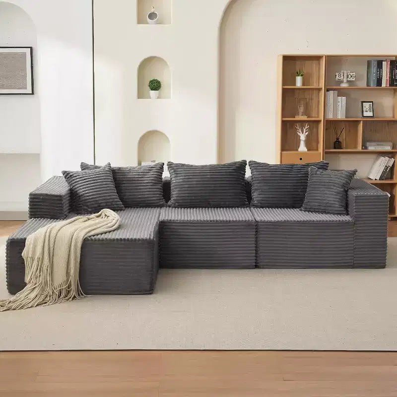 Canapé d'angle modulable Acekool Cloud de 274 cm avec méridienne, canapé moelleux sans accoudoirs en forme de L pour salon