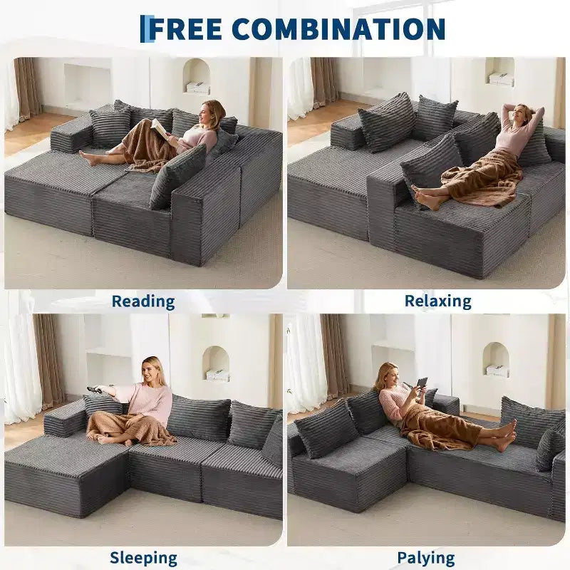 Canapé d'angle modulable Acekool Cloud de 274 cm avec méridienne, canapé moelleux sans accoudoirs en forme de L pour salon