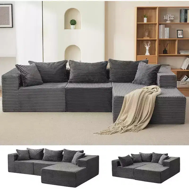 Canapé d'angle modulable Acekool Cloud de 274 cm avec méridienne, canapé moelleux sans accoudoirs en forme de L pour salon