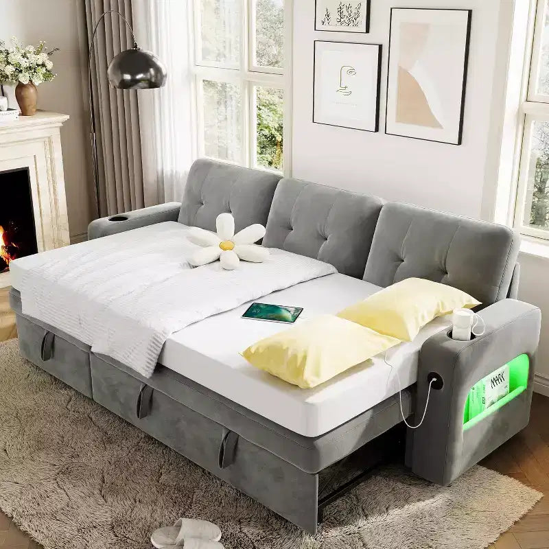 Canapé-lit gigogne Acekool 84 pouces avec rangement et sectionnel moderne pour salon
