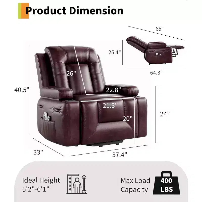 Fauteuil inclinable releveur Acekool, Chaleur et massage, Fauteuil inclinable réglable en PU pour personnes âgées, Salon