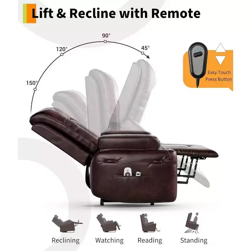 Fauteuil inclinable releveur Acekool, Chaleur et massage, Fauteuil inclinable réglable en PU pour personnes âgées, Salon