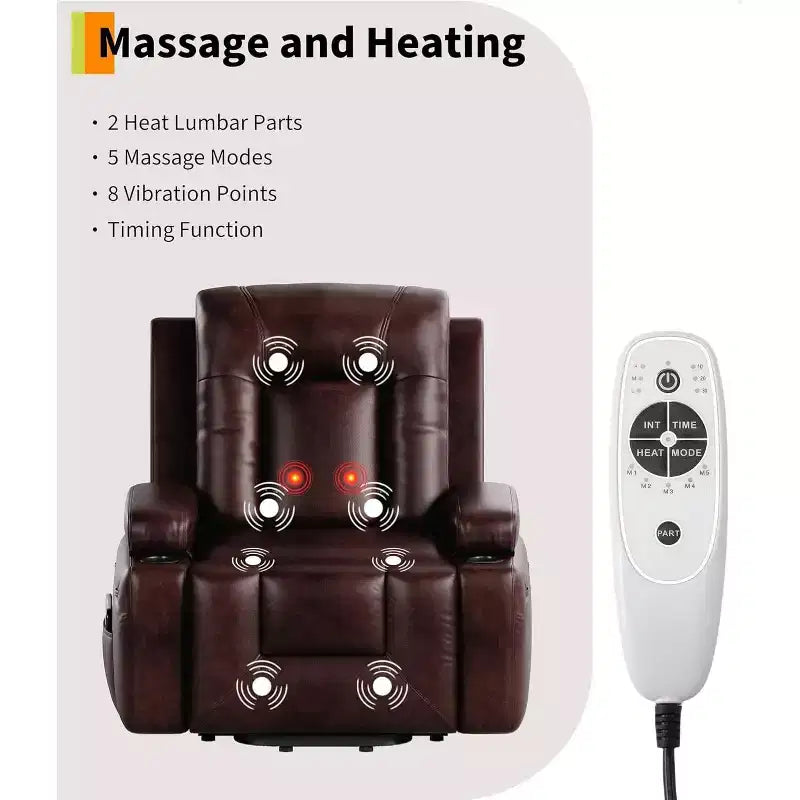 Fauteuil inclinable releveur Acekool, Chaleur et massage, Fauteuil inclinable réglable en PU pour personnes âgées, Salon