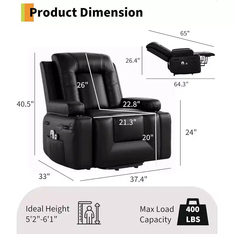 Fauteuil inclinable releveur Acekool, Chaleur et massage, Fauteuil inclinable réglable en PU pour personnes âgées, Salon